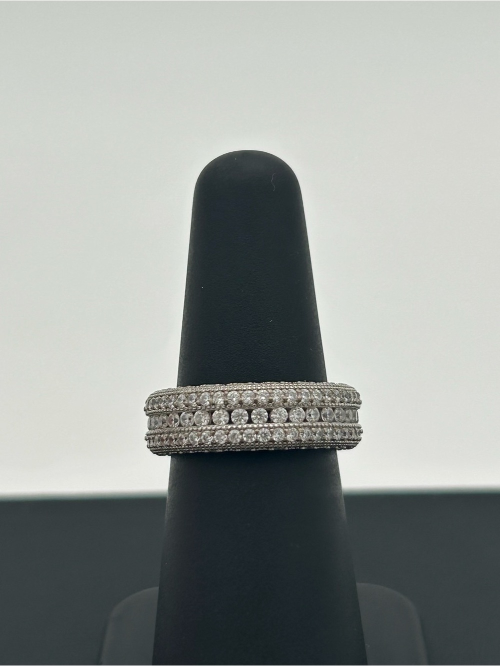 Sterling Silver Infinity Ring with Crystals Across Band